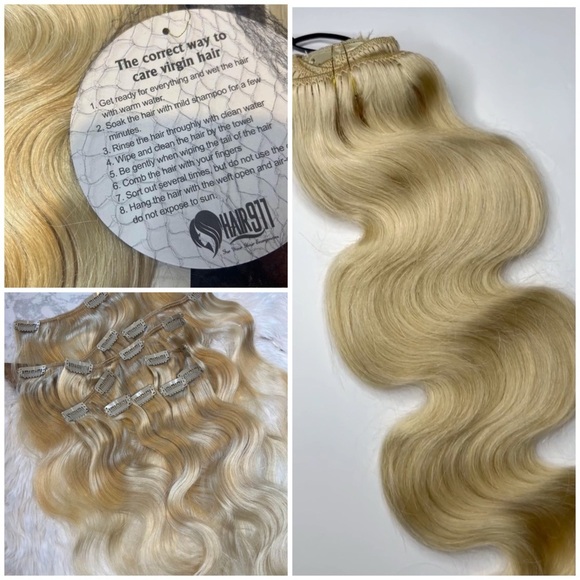 18 Inch body Wave Clip In light Blonde#613 100% Human hair extensions